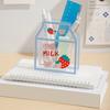 Clear Acrylic Pen Holder Cartoon Milk/Bear Shape Desk Storage Box Makeup Brush Organizer for Home Office School Supplies