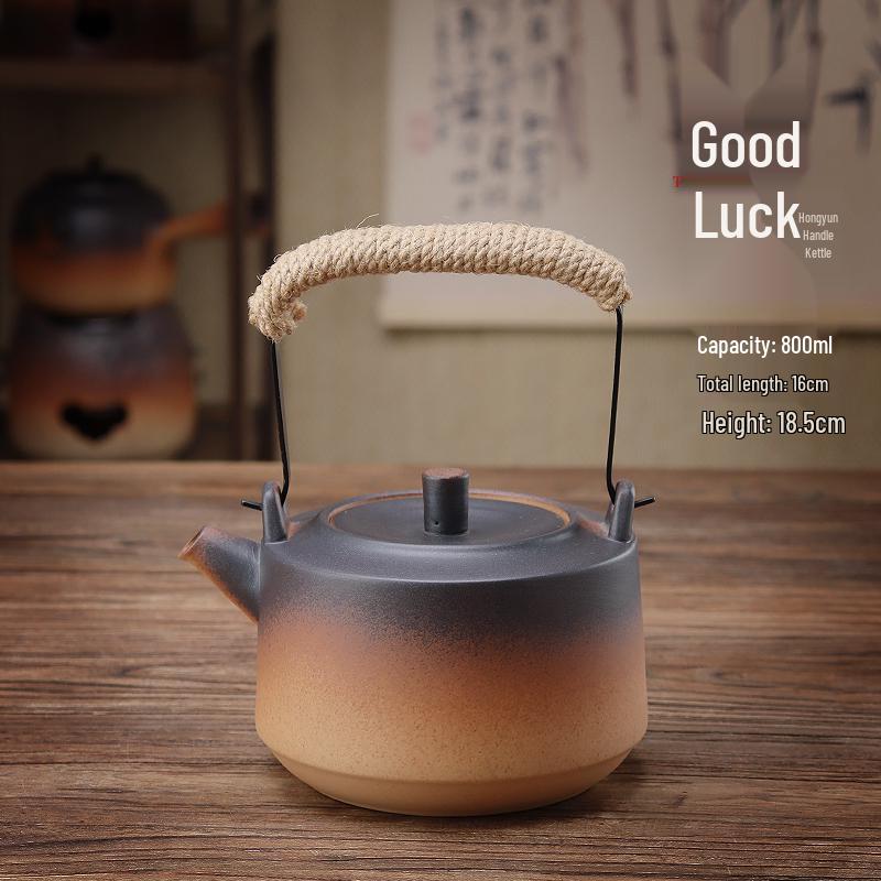 Clay Teapot with Lid and Handle for Electric or Charcoal Stove