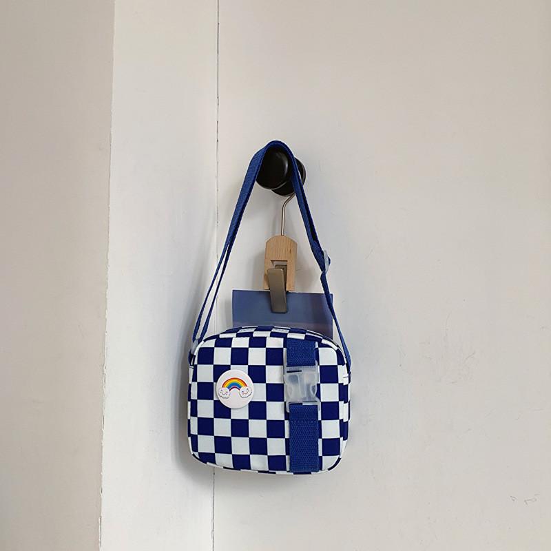 Stylish Children's Checkerboard Canvas Bag Ideal For Boys' Casual Outings And Everyday Use