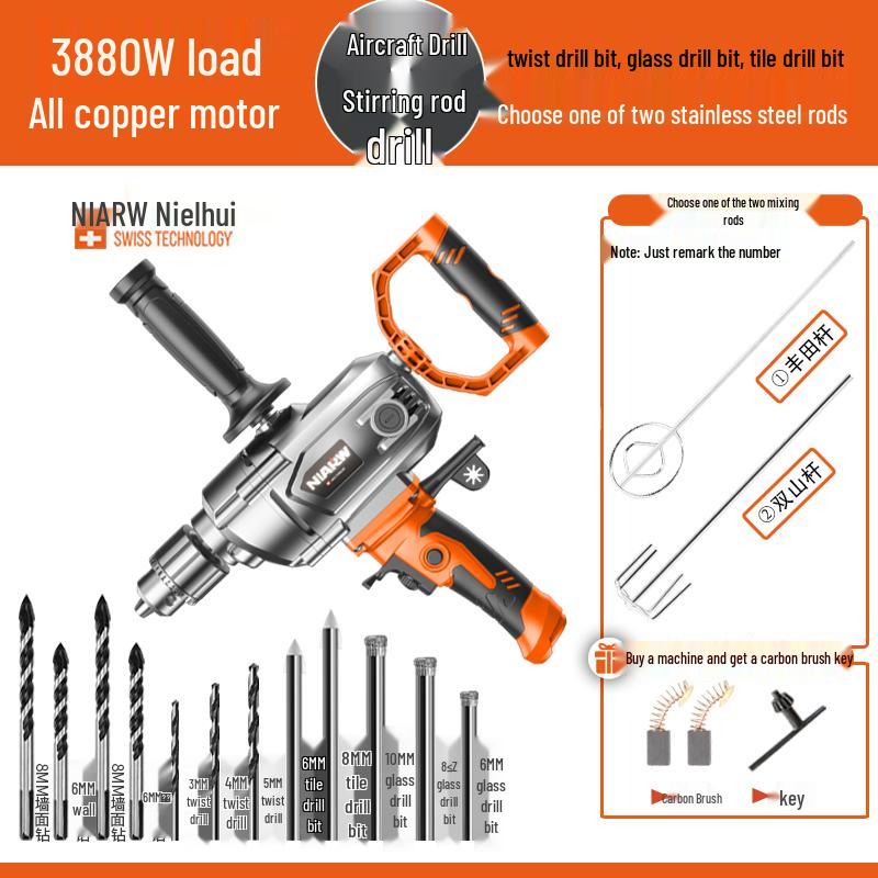 High-Power Electric Drill & Mixer for Concrete, Paint, and Cement