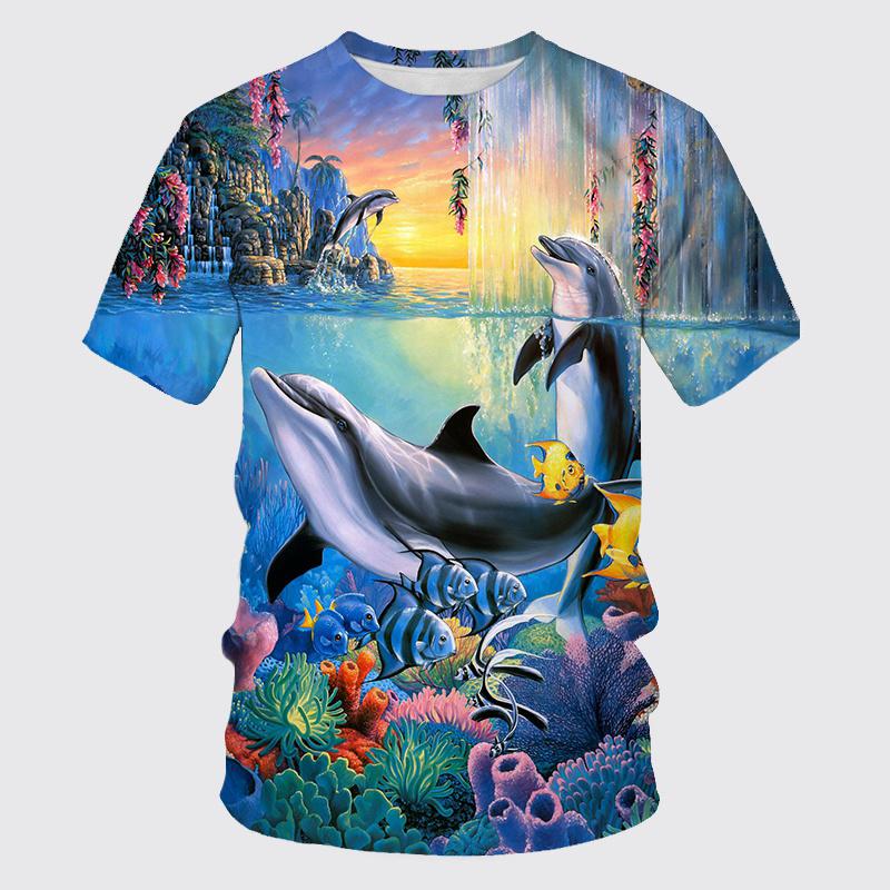 Summer Dolphin T-Shirts Cute Sea Animal 3D Printed Streetwear Men Women Casual Fashion Oversized T Shirt Kids Tees Tops Clothing