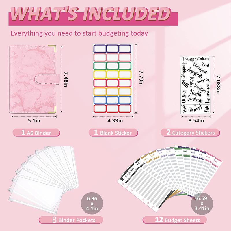 Portable A6 Cash Envelope Budget Notebook With 6 Holes Loose Leaf Binder For Saving Money Financial Management Planner