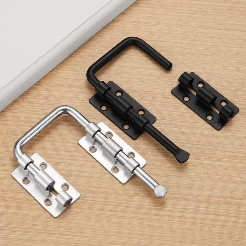 Durable Stainless Steel Door Latch Lock Silver,Black Non Perforated 90/180 Degree Gate Latch Safety Thickened Door Buckle Fences
