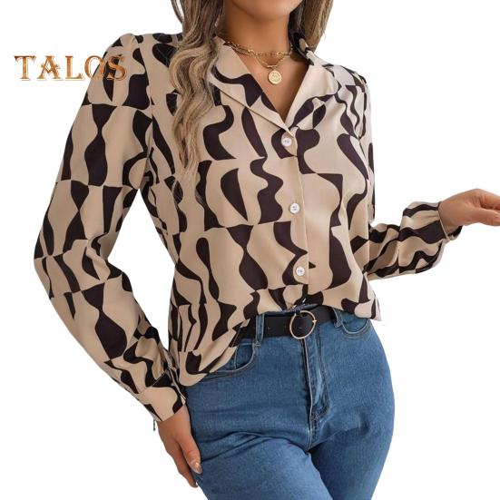 Dámská košile se zapínáním na knoflíky Ležérní Dlouhý rukáv Klopa Top Volný Potištěný streetwear Oblečení na pracovní párty Dovolená Cestování