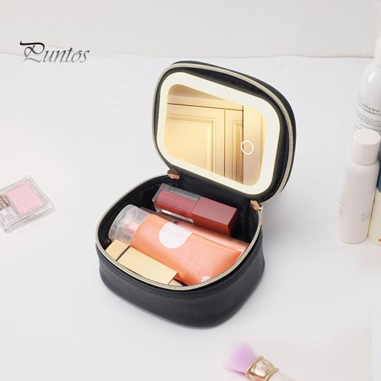 Travel Makeup Bag with LED Mirror Large Capacity Zipper Closure Portable Size Makeup Case Cosmetic Brush Organizer