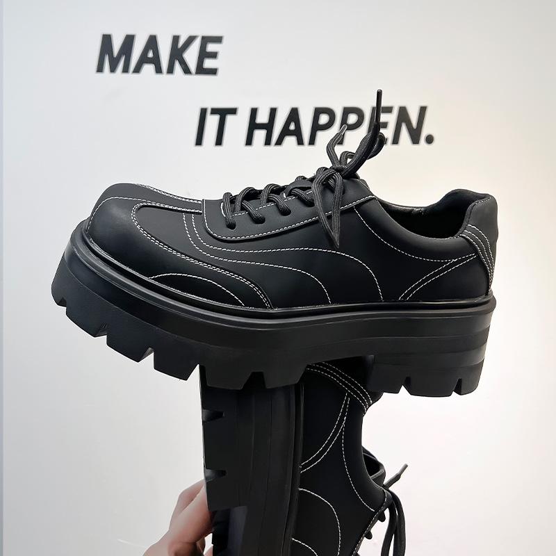 Fashion Platform Derby Shoes for Men with A Sense of Luxury, Matte, Niche, Height Increasing Big Toe Leather Shoes, Designer Loafers Men