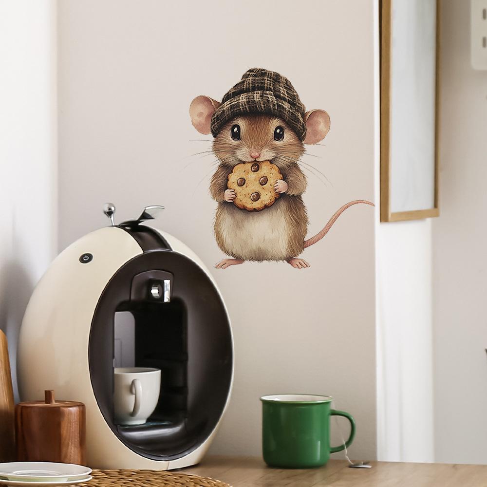 Cartoon Mouse Eating Cookie Wall Sticker for Bedroom Living Room Home Background Decor Self-Adhesive Removable Decal