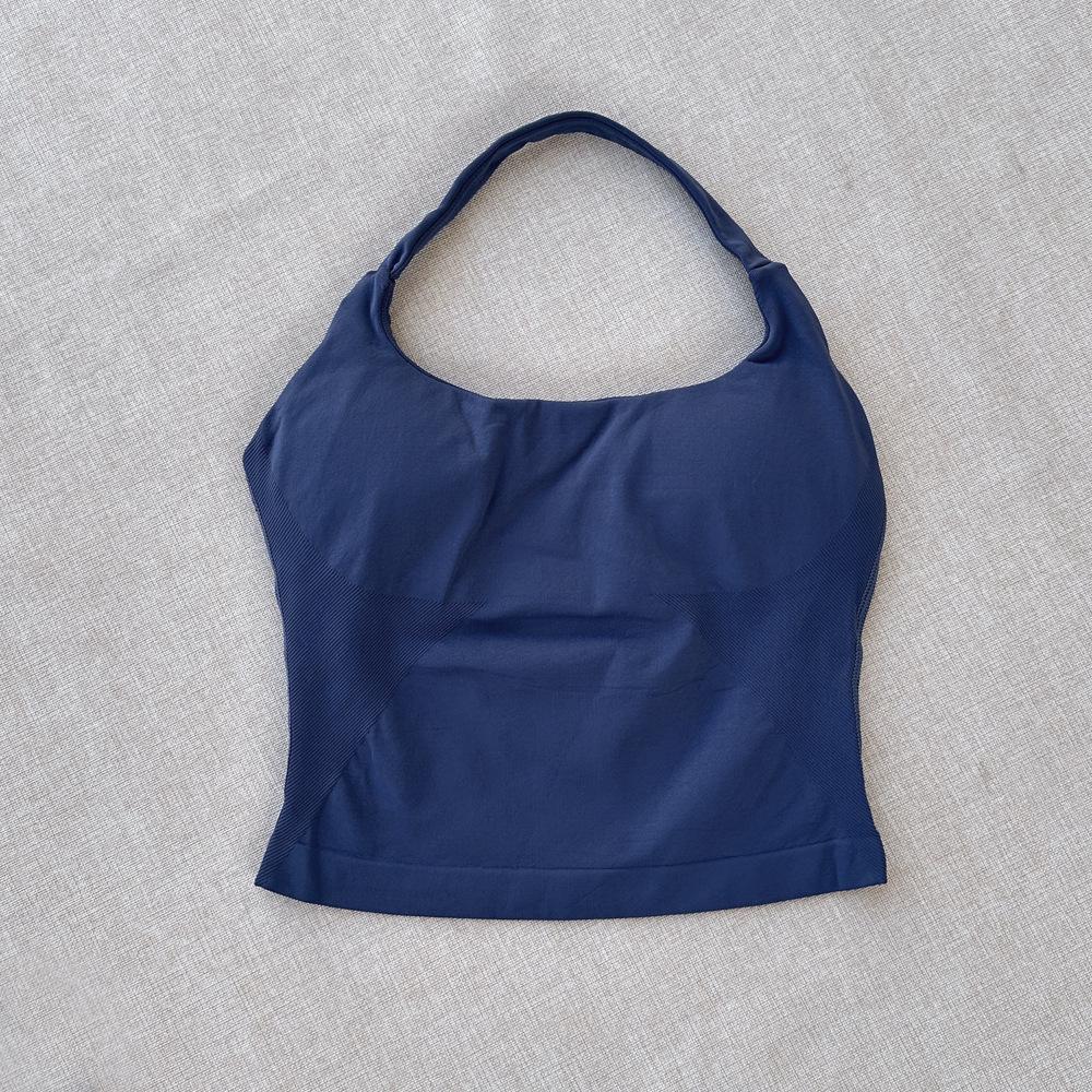 European Seamless Halter Neck Sports Vest & Ruched Yoga Shorts Set