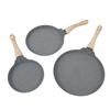 3PCS Frying Pan Set Grey 3 Sizes Multifunctional Maifan Stone Anti Stick with Wooden Handle Pancake 
