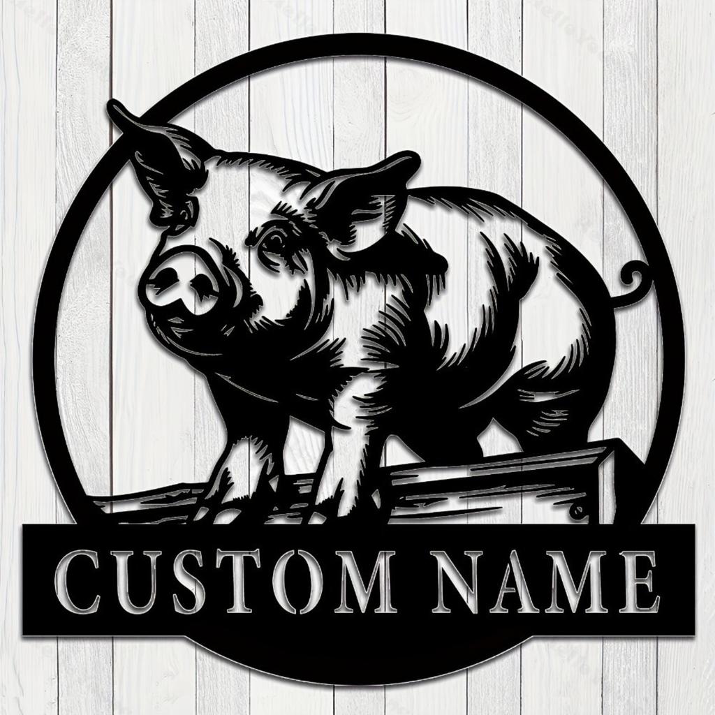 Customizable Metal Pig Silhouette Wall Art, Family Name Sign for Farmhouse, Home Garden Holiday Decor
