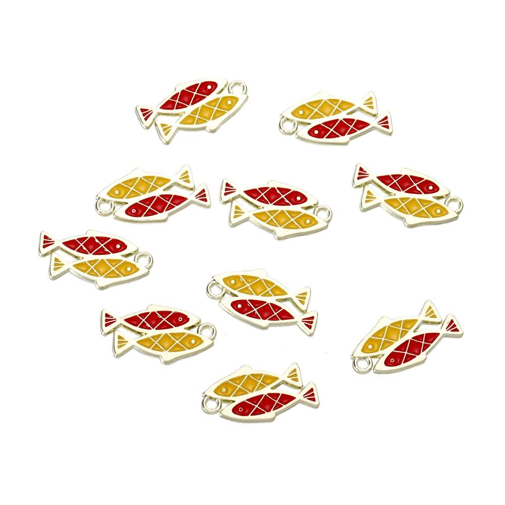 10pcs/bag Mixed Shape Fish Poker Pendants Enamel Metal Necklace Bracelet Connector For DIY Jewelry Making Supplies Accessories