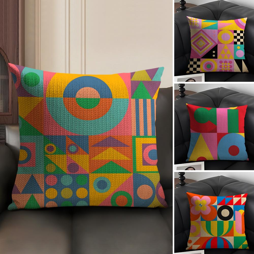 Geometric Patterns Luxury Cushion Cover Natural Linen Organic Fabric DoubleSided Printing Sofa Home Decor Gift Pillow Case