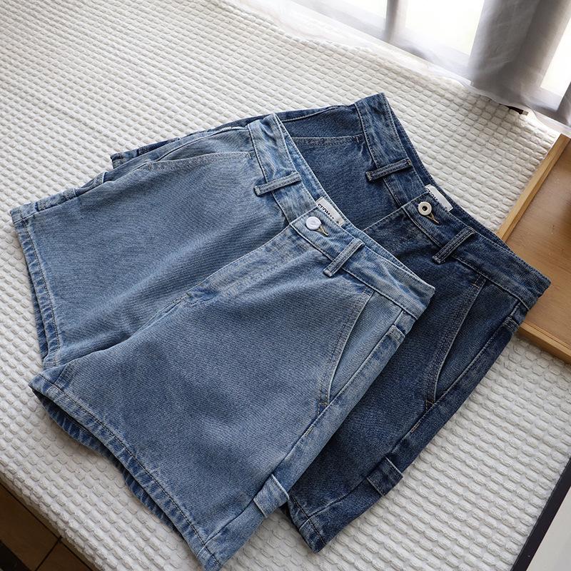 Summer 2025 Korean Style Women's Denim Cargo Shorts - Straight Leg, Versatile A-line