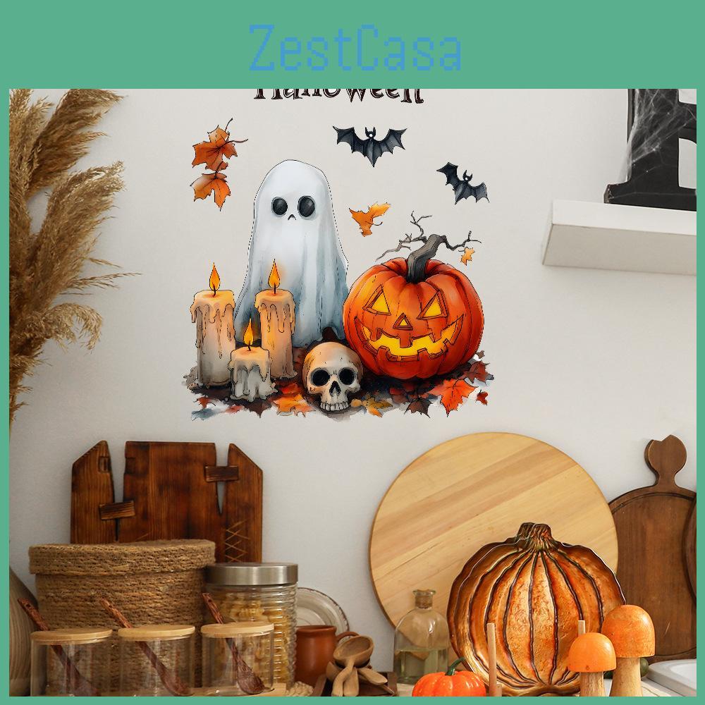 Pumpkin Ghost Halloween Candle Living Room Entrance Home Decor Stickers Wall