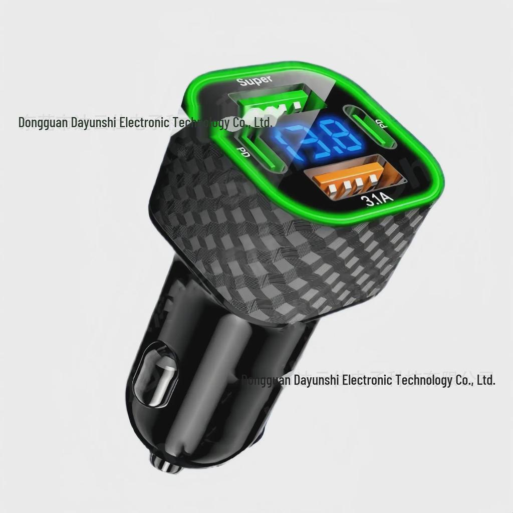 66W Multi-Port Car Charger with Digital Display and Fast Charging for Cigarette Lighter