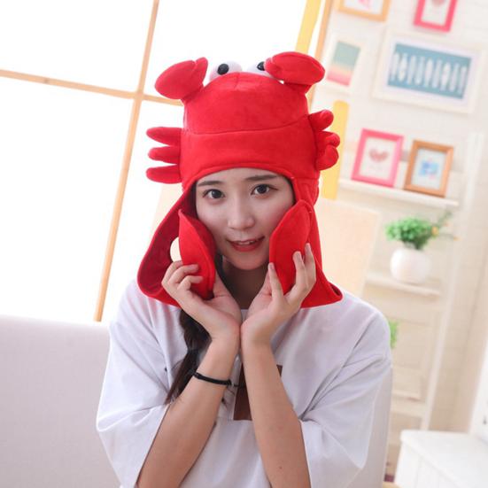 Crab Headgear Lovely Long Ears Red Color Soft Head Cover Cross-dressing Headwear Plush Cartoon Hat Party Costume Cosplay Props for Selfie Photography
