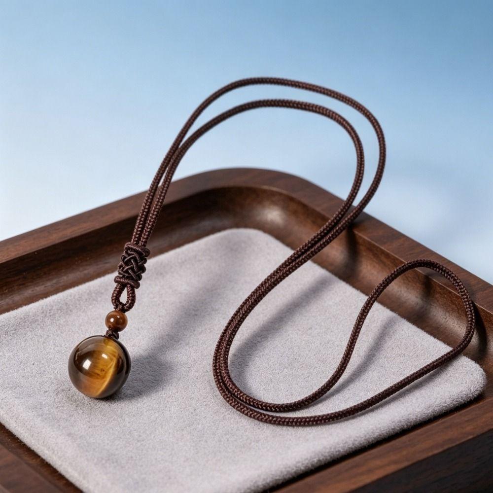 Beaded Crystal Pendant Necklace Braided Rope Tiger's Eye Necklace Weaving Necklace  Gifts