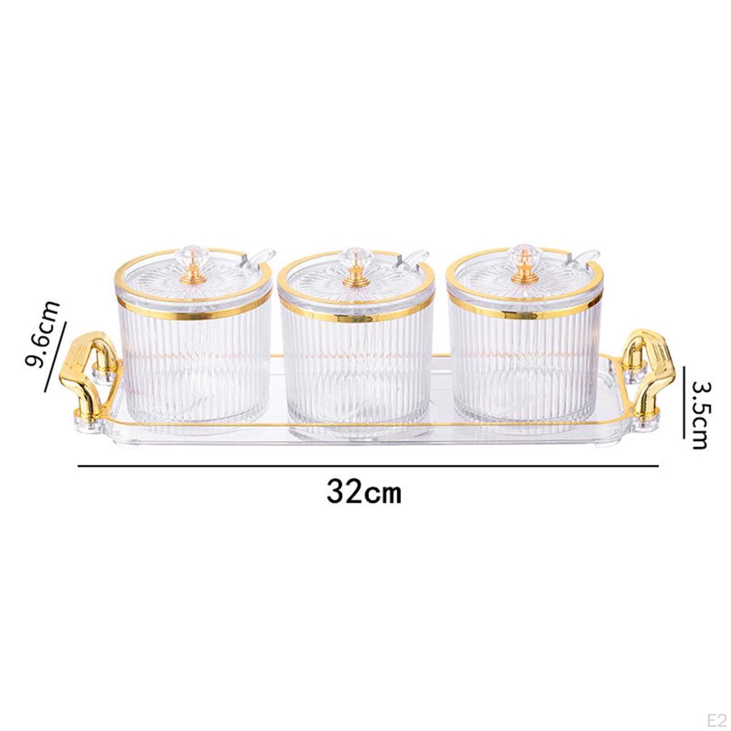 3 Decorative Seasoning Jars, Storage Box with Spoon Lid And Base, Adorable Sugar Condiment