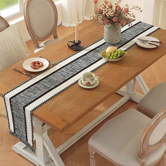 Boho Table Runner Color Block Table Runner with Tassels Farmhouse Table Runner for Kitchen Dining Table Dresser Home Decor