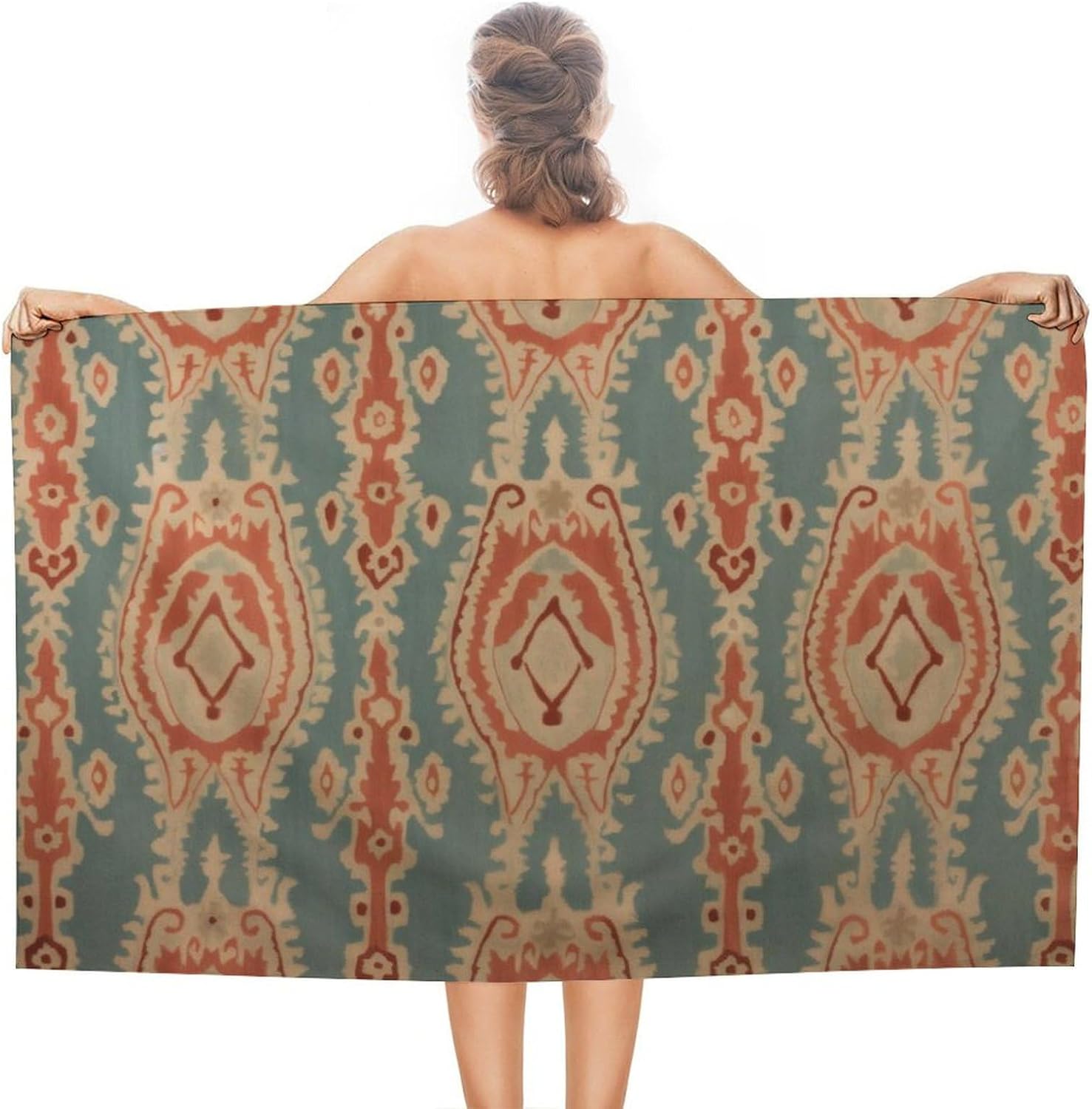 

Diamond Pattern Beach Towel Compact Sand Free Absorbent Boho Moorish Style Accent Bath Towel Cruises Beach Blanket Roadtrips W30*H60(CM)