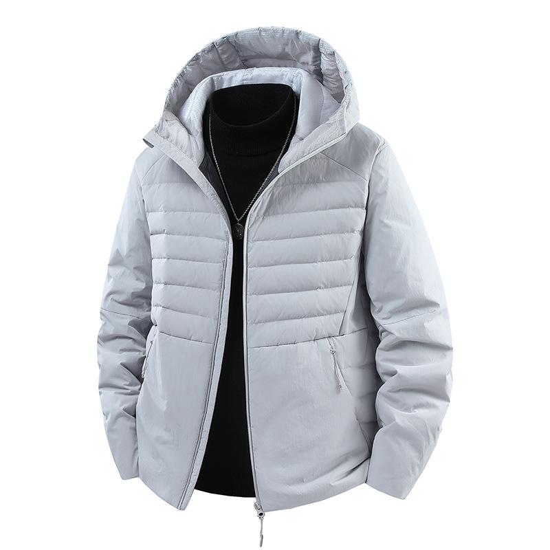Unisex Ribbed Lightweight Down Jacket with Hood - Windproof & Waterproof for Outdoor Sports M