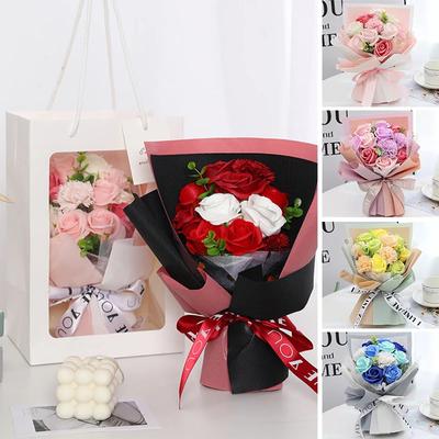 Künstliche Seifenblume, konservierter Blumenstrauß, rosa Rose, realistisch, für Muttertag, Valentinstag, Jahrestag, romantische Geschenkdekoration