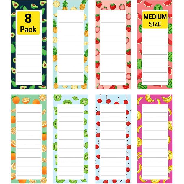 8 Magnetic Notepads – Notepads for Grocery List, Shopping List, To-Do List, Reminders -Strong Magnetic Back- Memo Notepad with Realistic Fruit