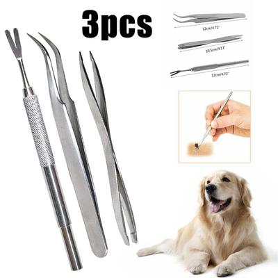 1Set/3pcs Pet Cat Dog Tick Remover Tool Stainless Steel Fleas Lice Tweezers Clip