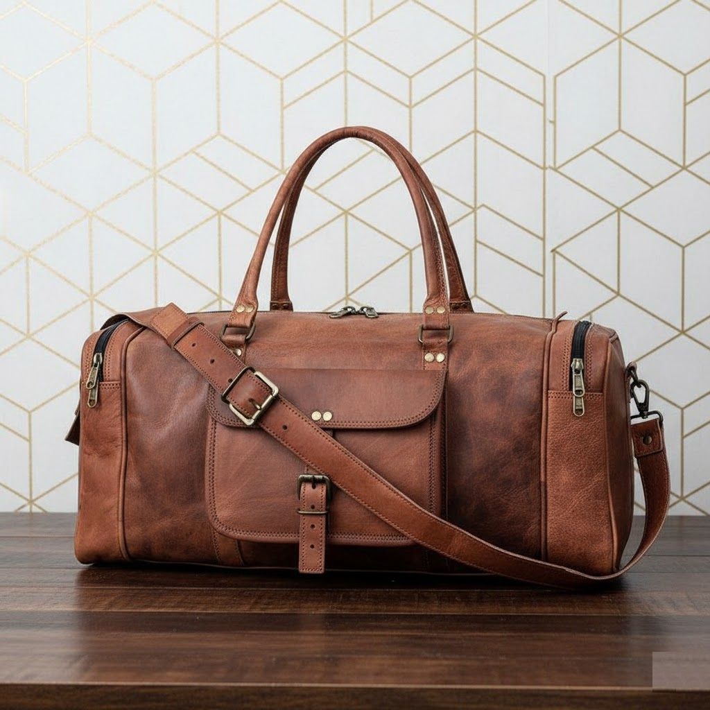 Handmade Leather Duffel Bag Men Women, Personalised Leather Duffel Travel Gym Duffle Bag - Christmas Gift