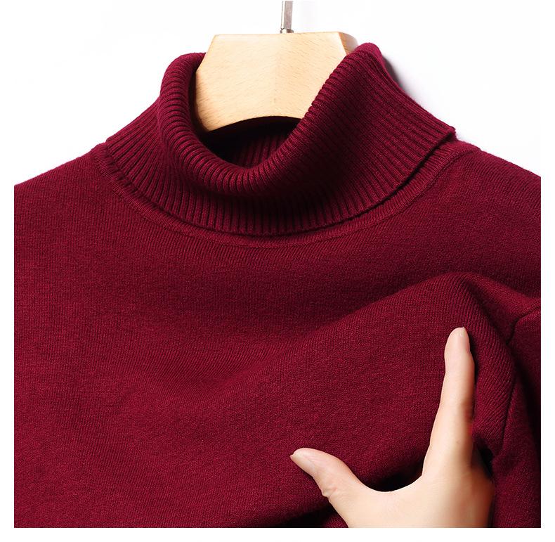 Men's Winter Warm Velvet High Neck Sweater - Solid Color Knit Pullover
