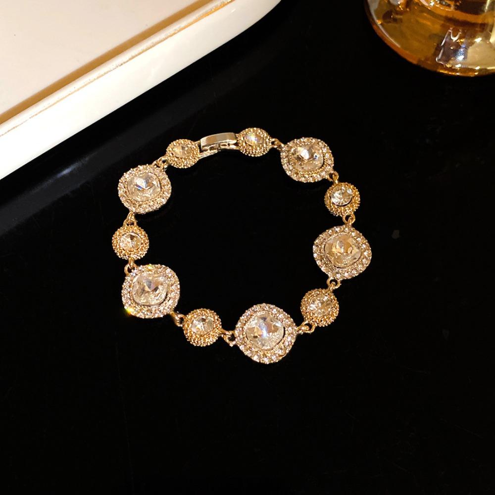 Glänzendes Vintage Strassarmband Gold Geometrischer Armreif Mode Zirkonarmband Partyschmuck