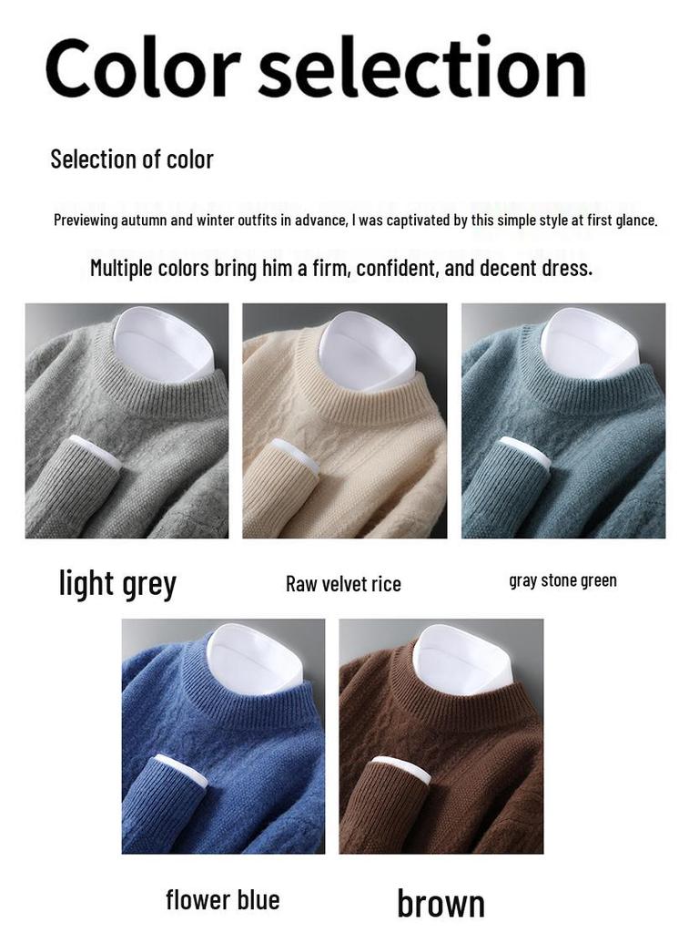 Men's Thick Half-High Collar Wool Sweater - Casual Loose Fit, 100% Pure Wool, Long Sleeve Pullover for Autumn & Winter