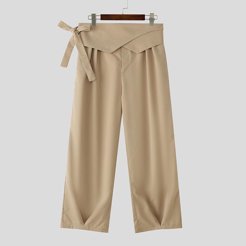 

INCERUN Мужские повседневные брюки с застежкой-молнией, пэчворк на талии, длинные широкие штанины XL хаки