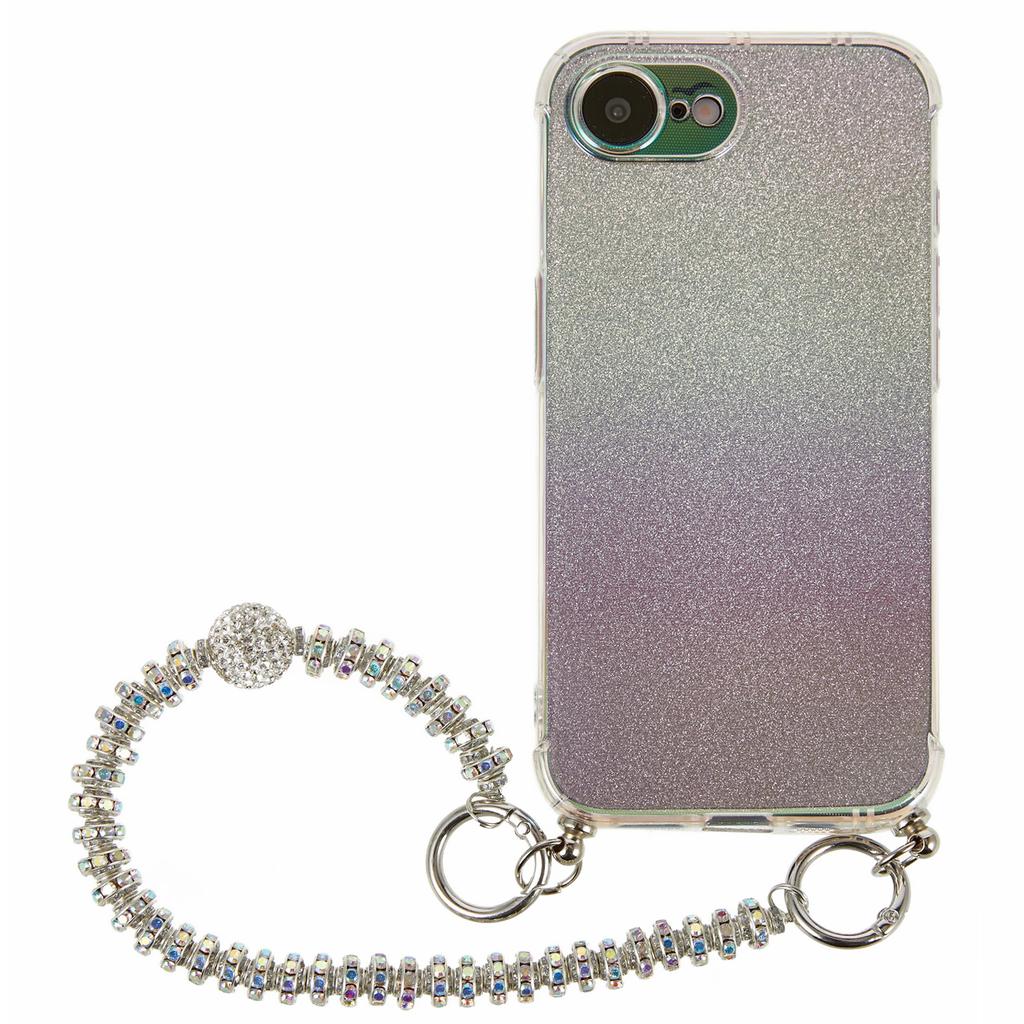 For iPhone 16e Case Gradient Glitter TPU Protective Phone Cover with Wrist Strap