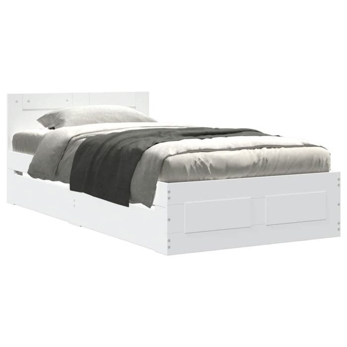 VidaXL Bed Frames and Headboard White 100x200 Cm Engineered Wood, Bedroom Furniture, Single Bed, Slatted Base, 3295576