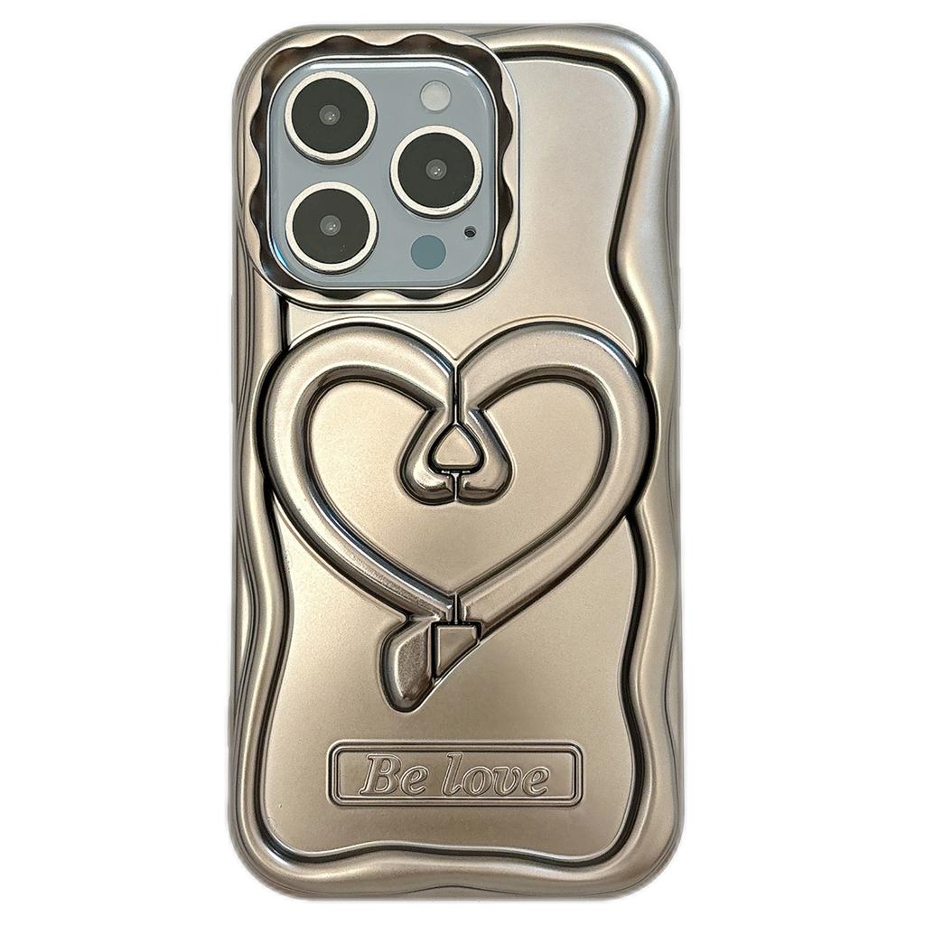 For iPhone 13 Pro Max 6.7 Inch Cover Heart Shape Kickstand TPU Electroplated Cell Phone Case