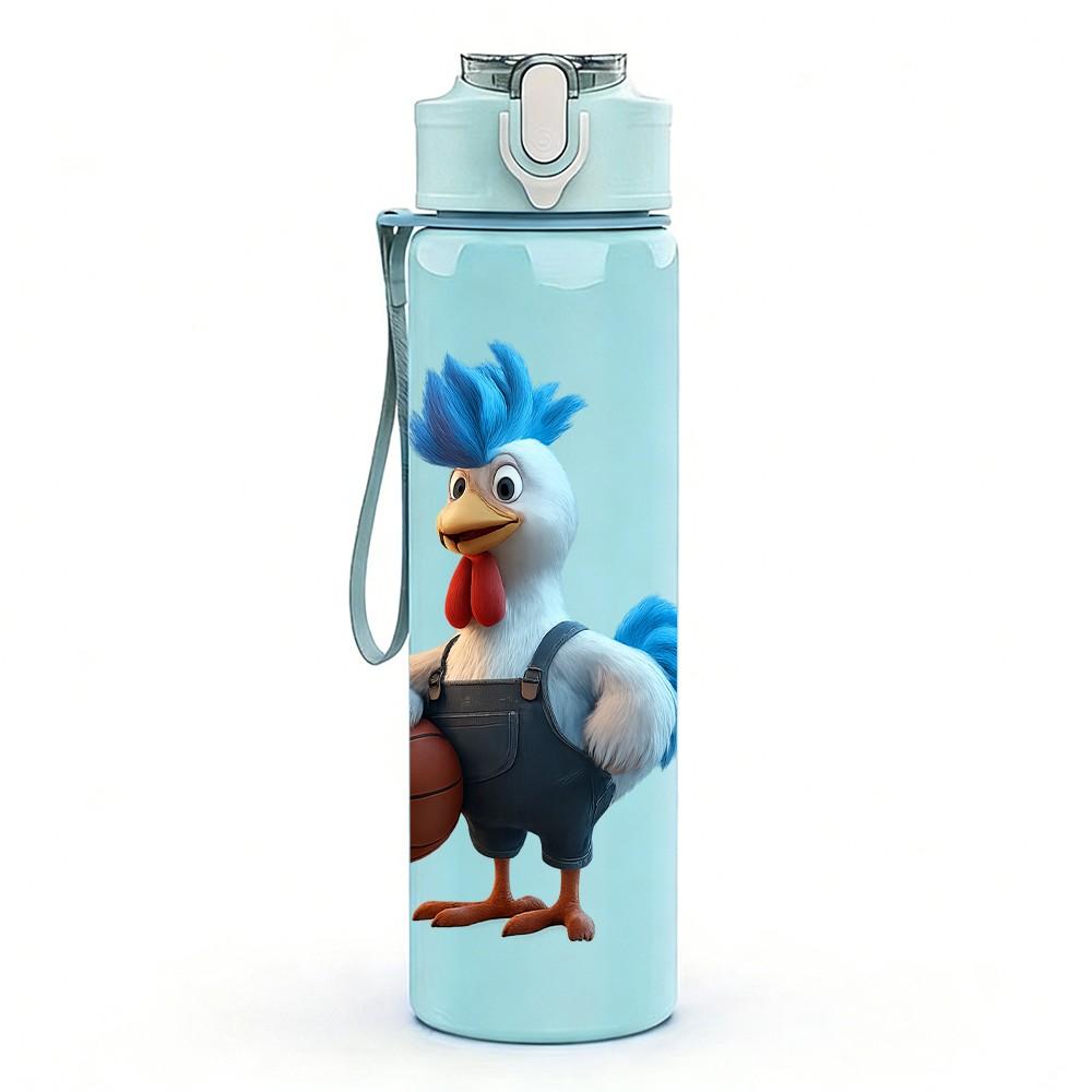 1PC Rooster Chicken Cartoon 750ml Color Plastic Sports Water Bottle Leakproof Flip Straw Lid Suitable for Sports Office Home Use