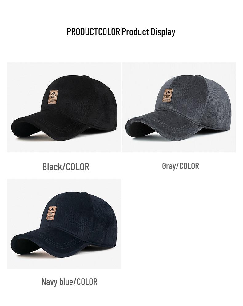 Men's Warm Winter Baseball Cap with Ear Protection and Velvet Lining - Fashion Logo Duckbill Hat for Middle-aged and Elderly Adults