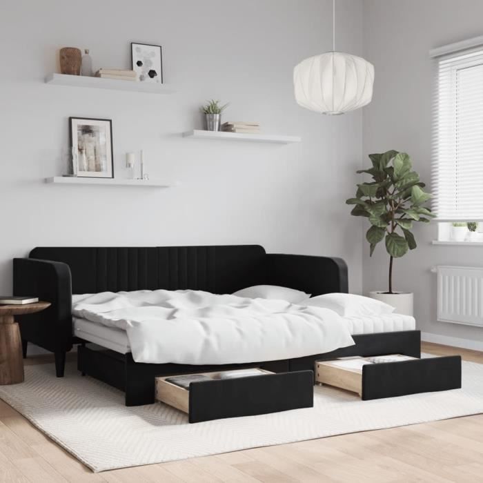 VidaXL Daybed with Trundle and Drawers Black 90x190 Cm Velvet 3197150