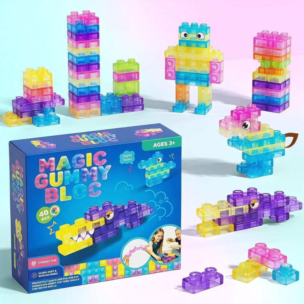 Sensory Soft Building Blocks Set for Kids - Squishy Squeezable Stretchable Construction Playset Educational Puzzle Toy