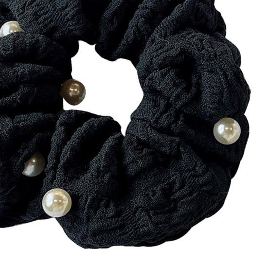 Hair Tie Pleated Texture Imitation Pearls Embellishment Hair Rope Strong Ponytail Holder Buns