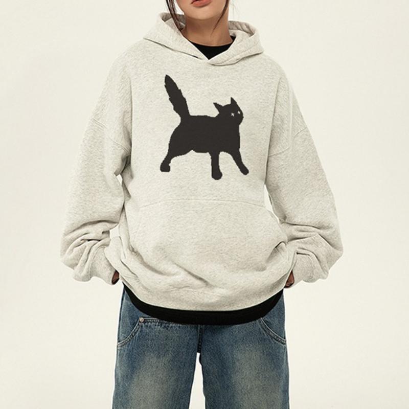 American Fashion New Cat Pattern Printing Men's and Women's Autumn and Winter Trend Hoodie Loose Large Size Thermal Top