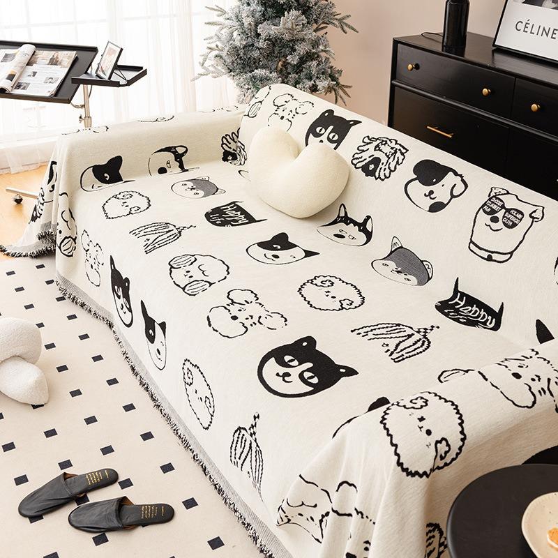 Cartoon Cartoon Dog Chenille Sofa Cover Cloth Four Seasons Universal Non-Slip Anti-Cat Scratch Blanket Full Cover Sofa Cover