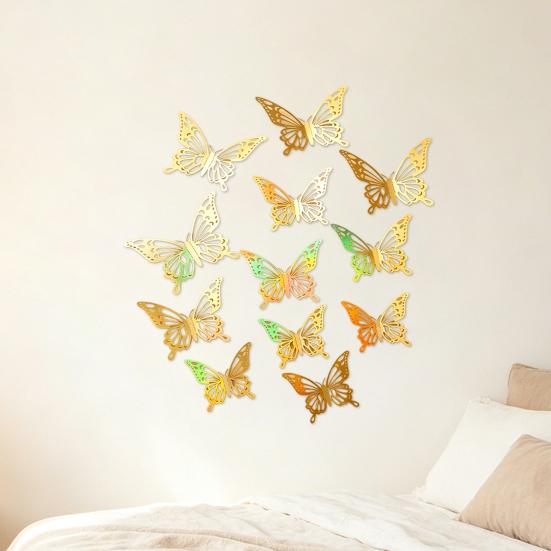 12 Pcs 3D Butterfly Wall Decor 3 Sizes Removable Hollow Mural Stickers for Bedroom Living Room Birthday Party Cake Decoration