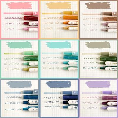 Set di 4 penne vintage con sfumature di colore, penna a inchiostro gel ad asciugatura rapida e evidenziatore fluorescente disegno vernice ufficio scuola A6458