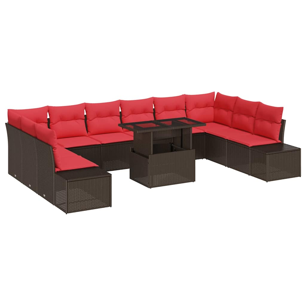 Garden Sofa Set 11 Pieces Brown Poly Rattan