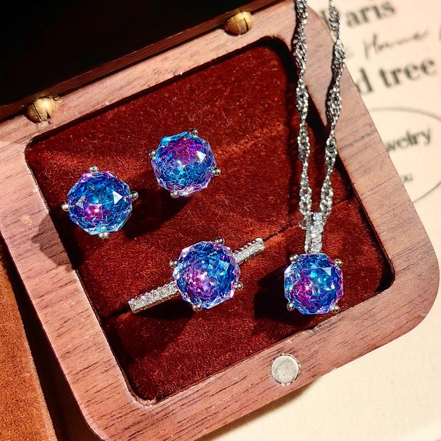 Octagonal Millennium Rose Paraíba Necklace with High Carbon Diamonds, Colorful Stud Earrings & Yellow Diamond Ring for Women