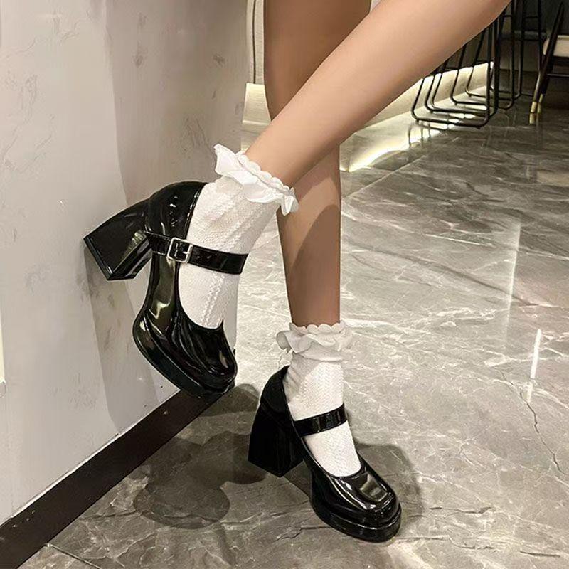 2025 spring and summer black light mouth women's single shoes with one-word buckle Mary Jane shoes trendy new thick heel temperament high heels