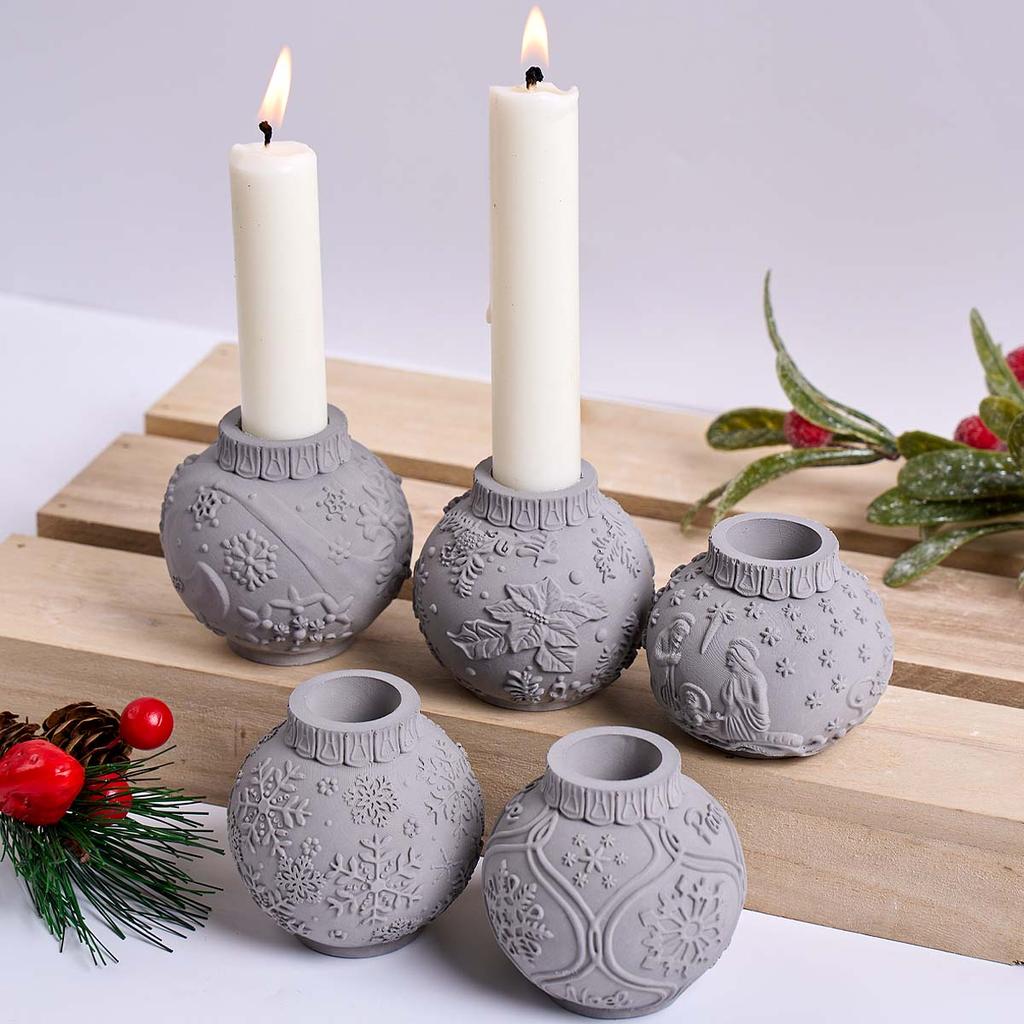 3D Christmas Ball Candlestick Silicone Mold DIY Embossed Lantern Snowflake Flower Candle Holder Plaster Resin Craft Making Molds