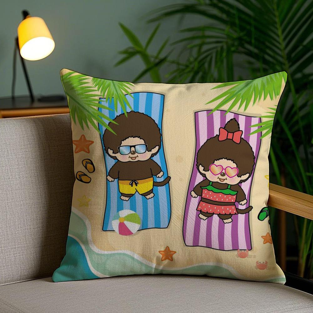 Cartoon M-Monchhichis Cushion Cover Plush Fabric Soft Double-Sided Printed Invisible Zipper Sofa Pillow Case Home Decor